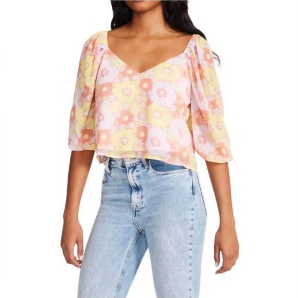 Steve Madden Stevie Floral V-Neck Blouse - Small